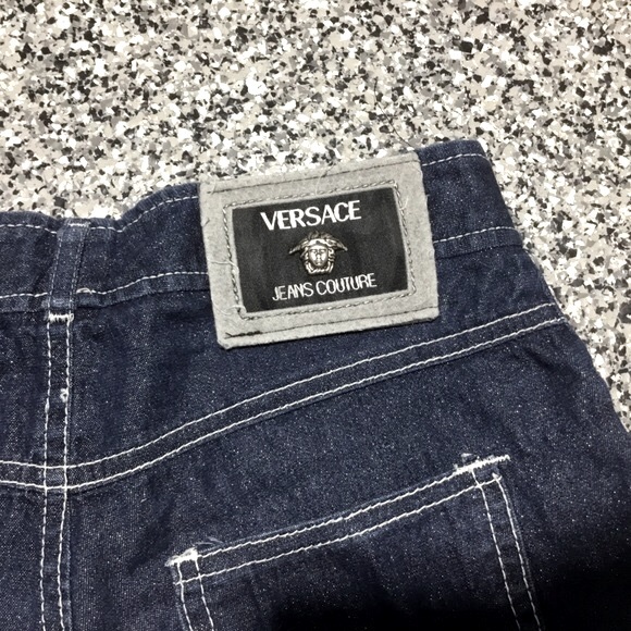 Versace โฆ Vintage Y2K Mini Glitter Dark Blue Denim Shorts (S) - Picture 4 of 7